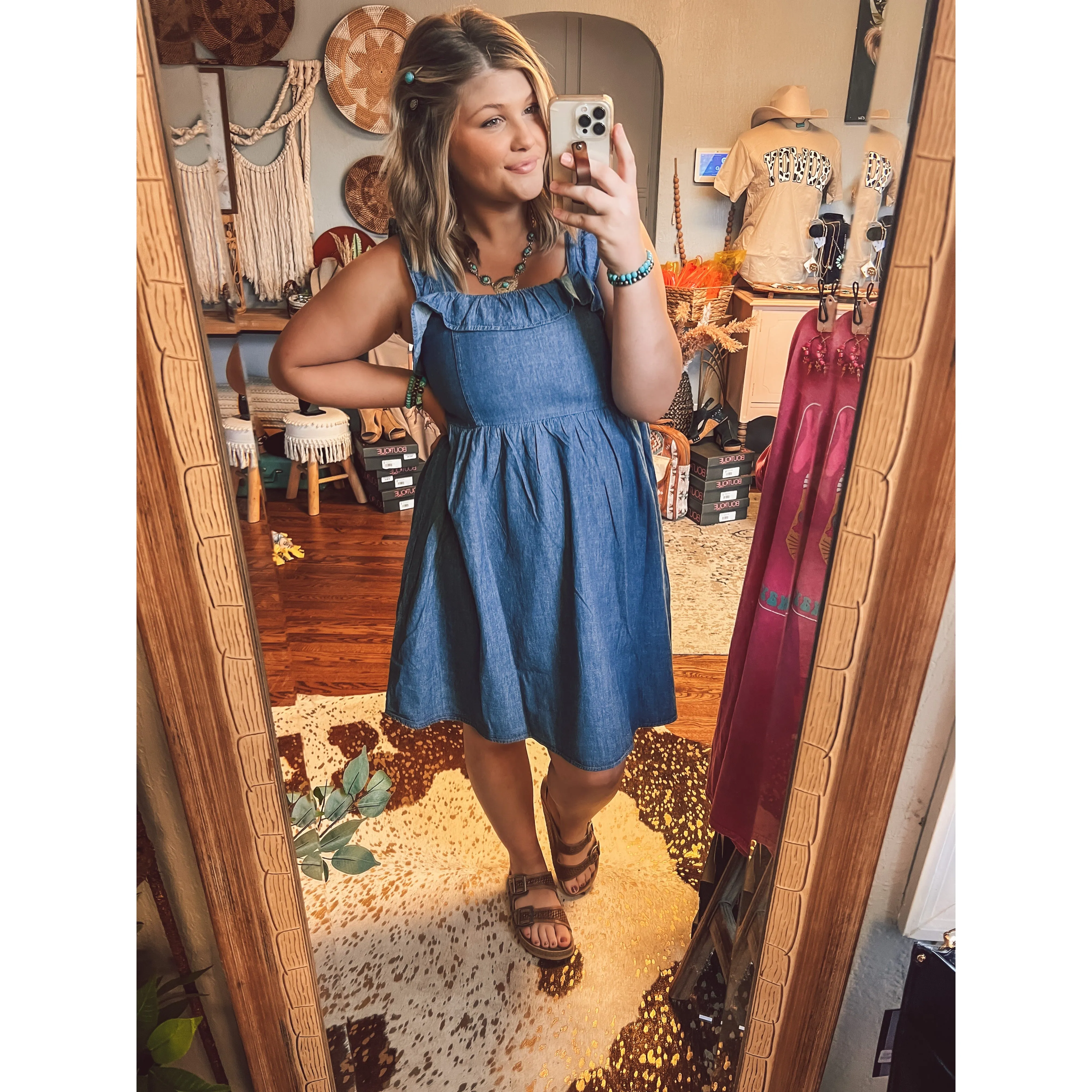 Ruffled Denim Mini Dress
