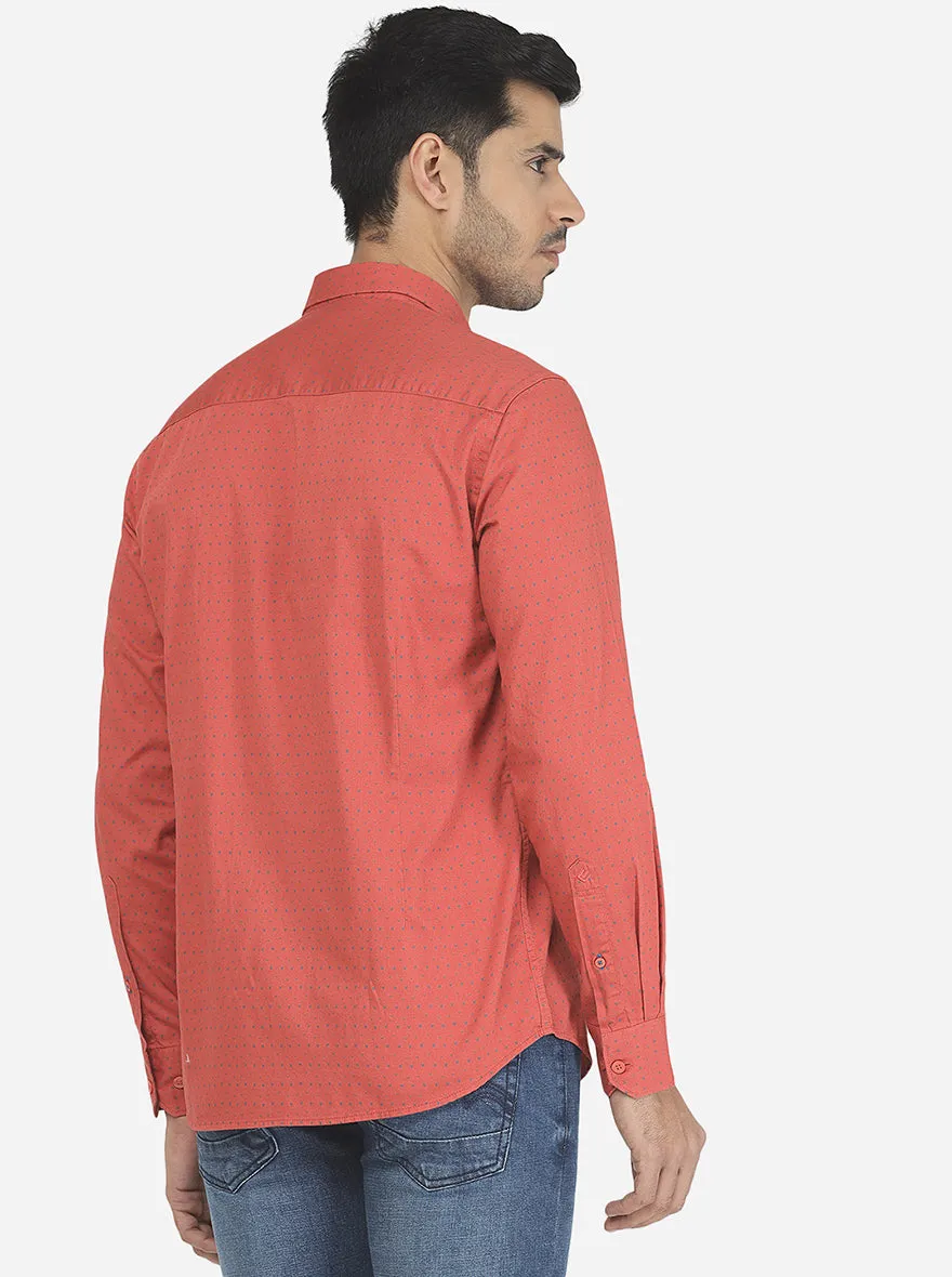 Rust Printed Slim Fit Casual Shirt | Greenfibre