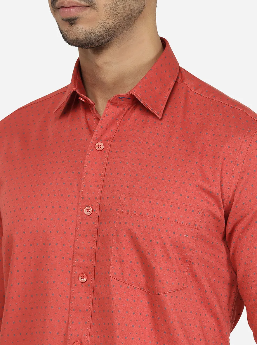 Rust Printed Slim Fit Casual Shirt | Greenfibre
