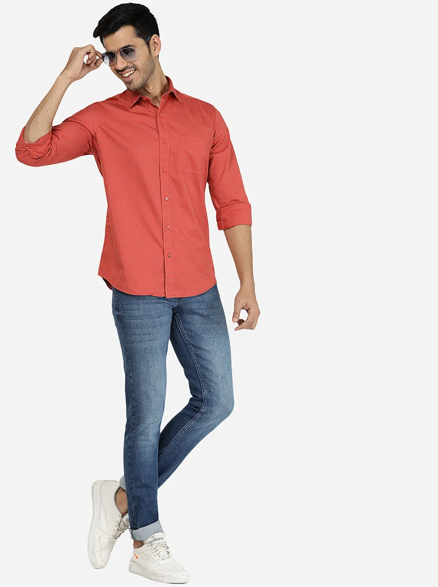 Rust Printed Slim Fit Casual Shirt | Greenfibre