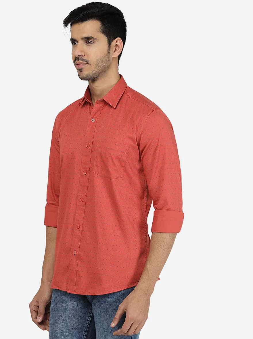 Rust Printed Slim Fit Casual Shirt | Greenfibre
