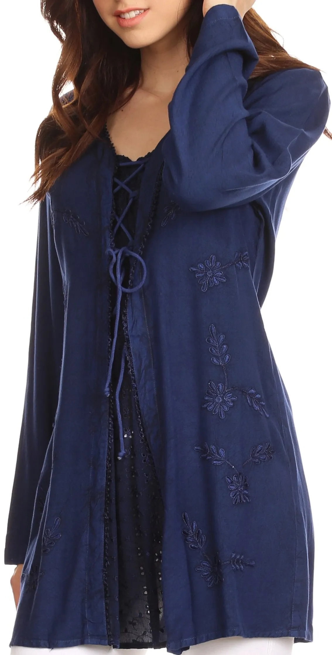 Sakkas Caylyan Long Adjustable Embroidered Long Sleeve Blouse With Corset Top