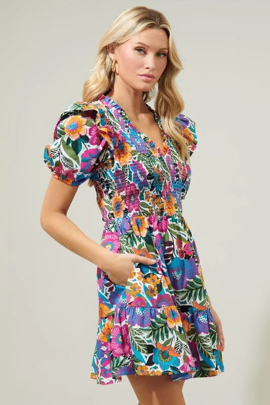 Santa Elena Leones Smocked Mini Dress