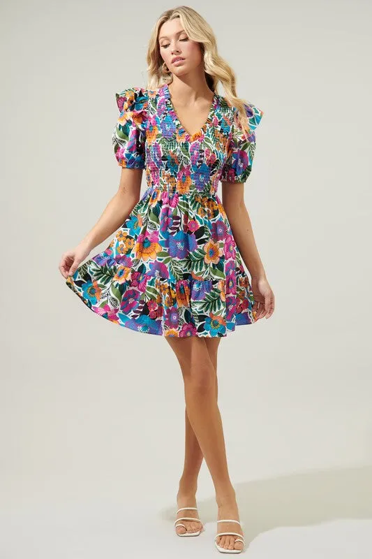 Santa Elena Leones Smocked Mini Dress