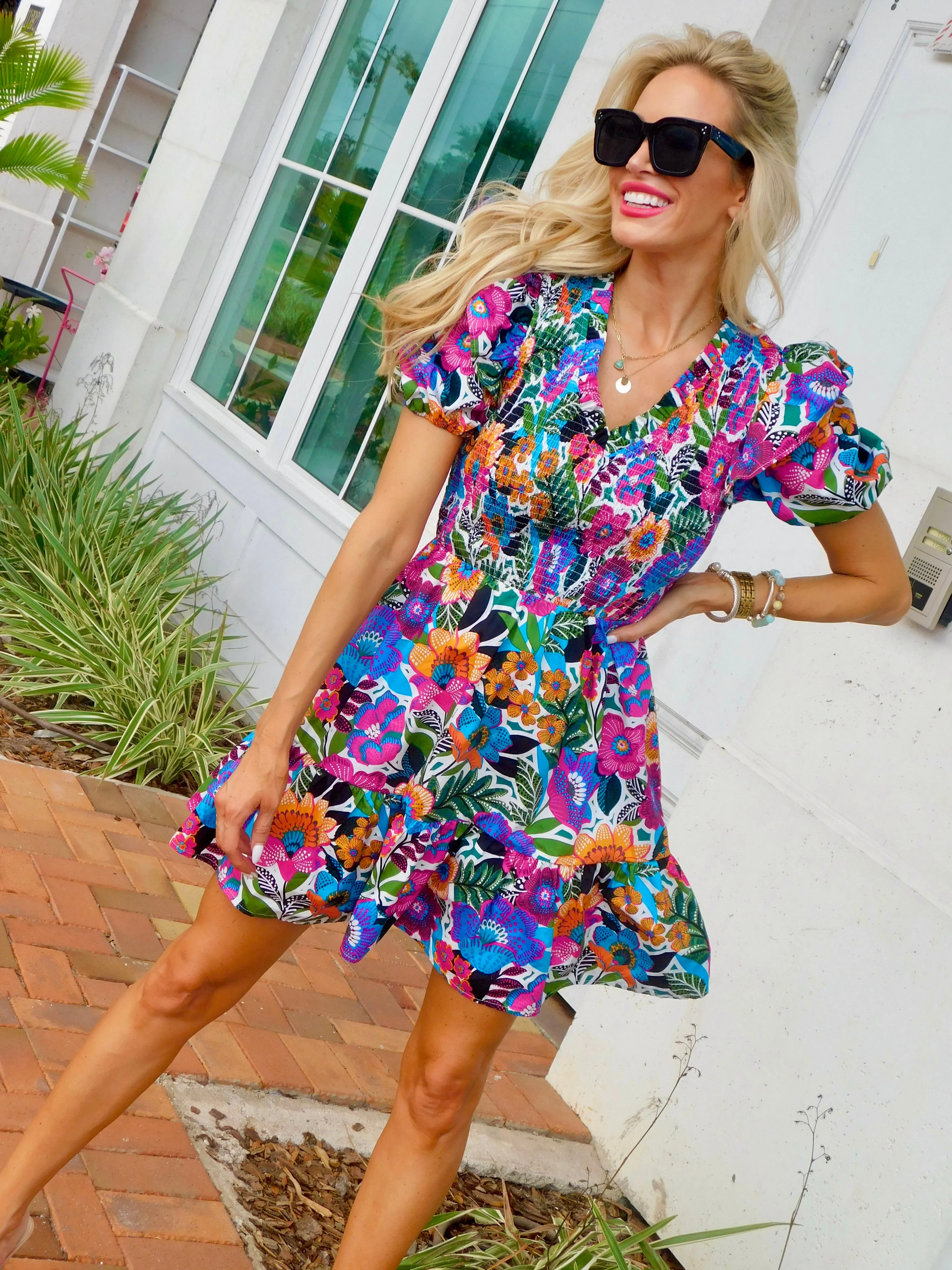 Santa Elena Leones Smocked Mini Dress
