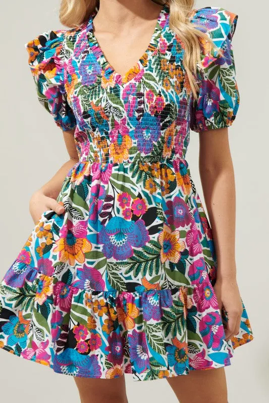 Santa Elena Leones Smocked Mini Dress