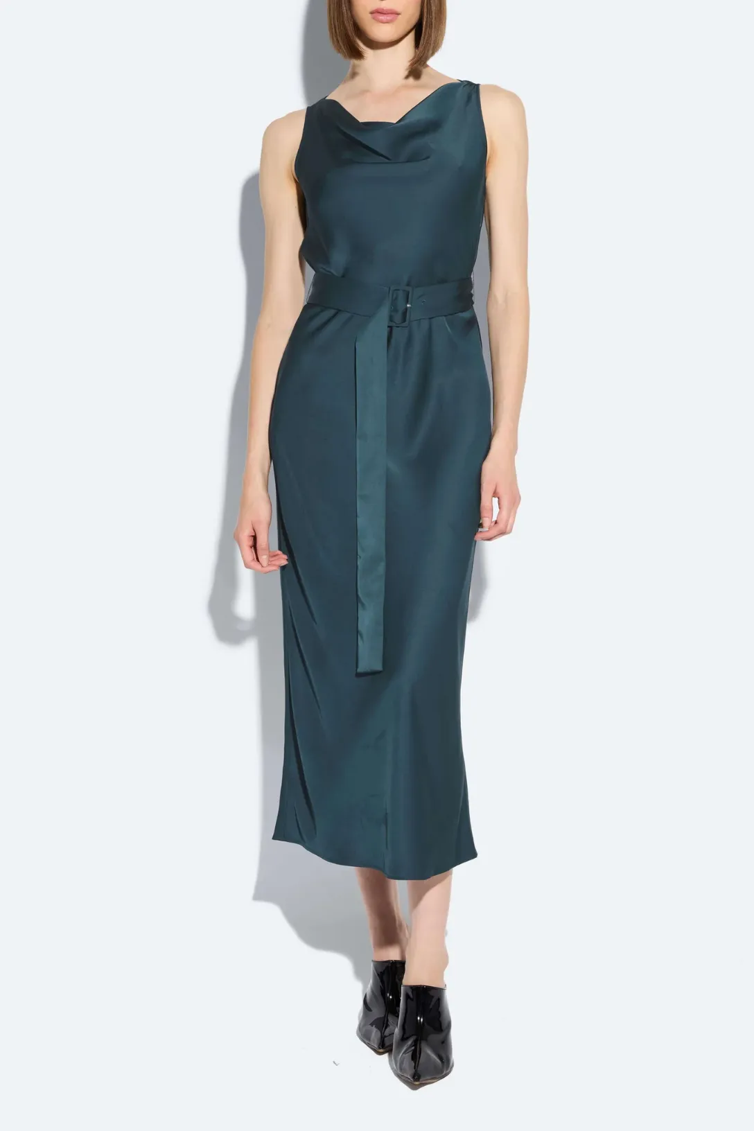 Satin Belted Dress | Marine