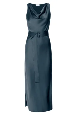 Satin Belted Dress | Marine