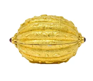 Schlumberger Tiffany & Co. Ruby 18 Karat Gold Walnut Pill Box Circa 1960