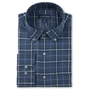 Scott Barber Lightweight Twill Plaid Shirt - Navy