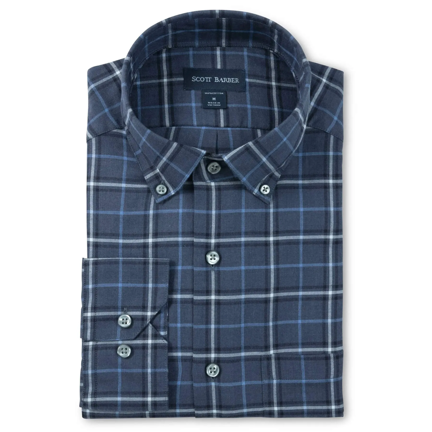Scott Barber Lightweight Twill Plaid Shirt - Navy