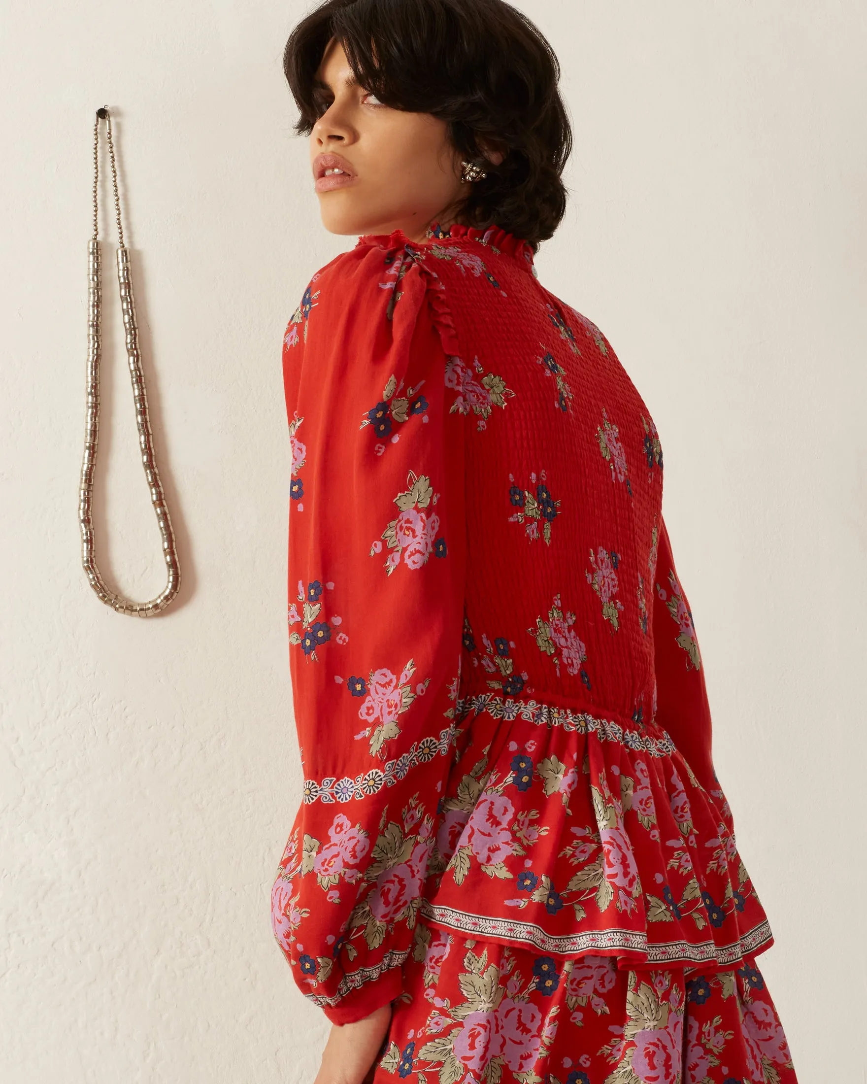 Selma Carmine Bouquet Dress