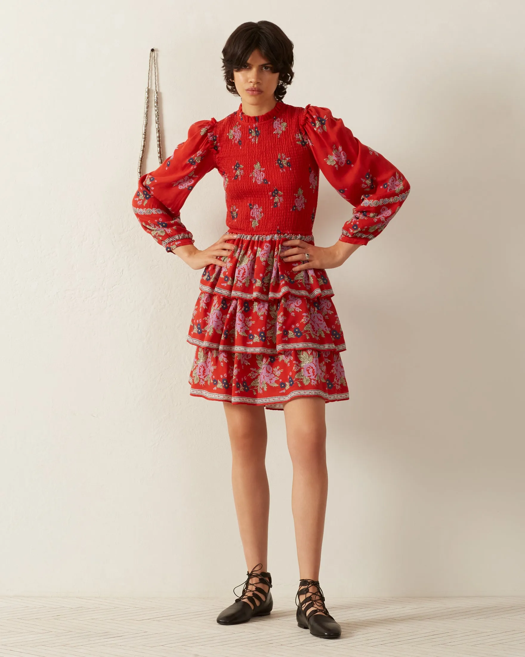 Selma Carmine Bouquet Dress