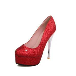 Sequined Platform Pumps High Heel Wedding Shoes Woman 9477