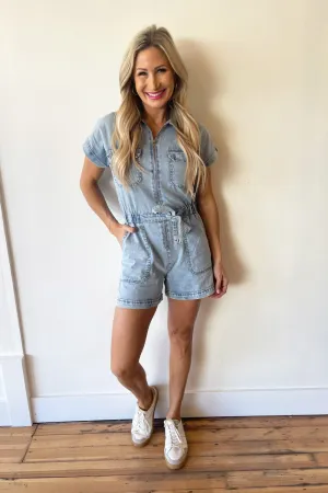 Short Sleeve Cargo Zipper Romper