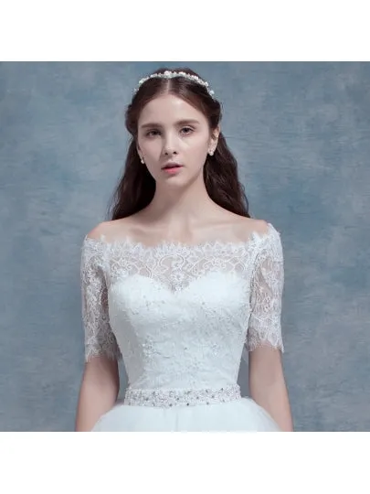 Short Sleeves High-Low Wedding Dress