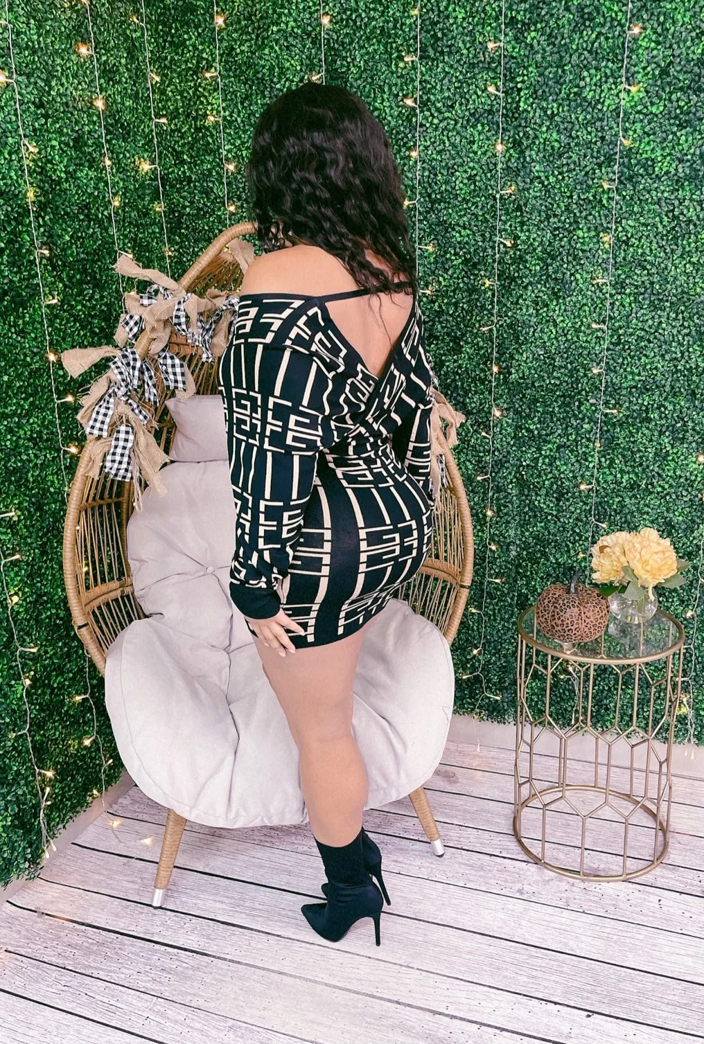 SHOULDER  SWEATER BALLOON SLEEVE DRESS