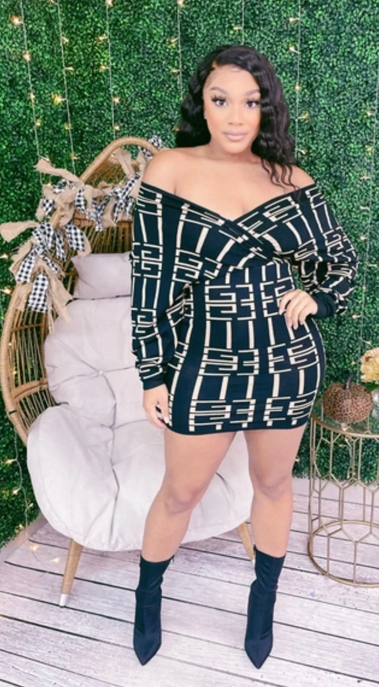 SHOULDER  SWEATER BALLOON SLEEVE DRESS