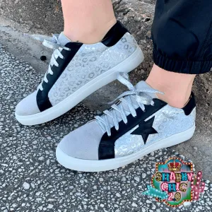 Silver Leopard Tennis Shoe