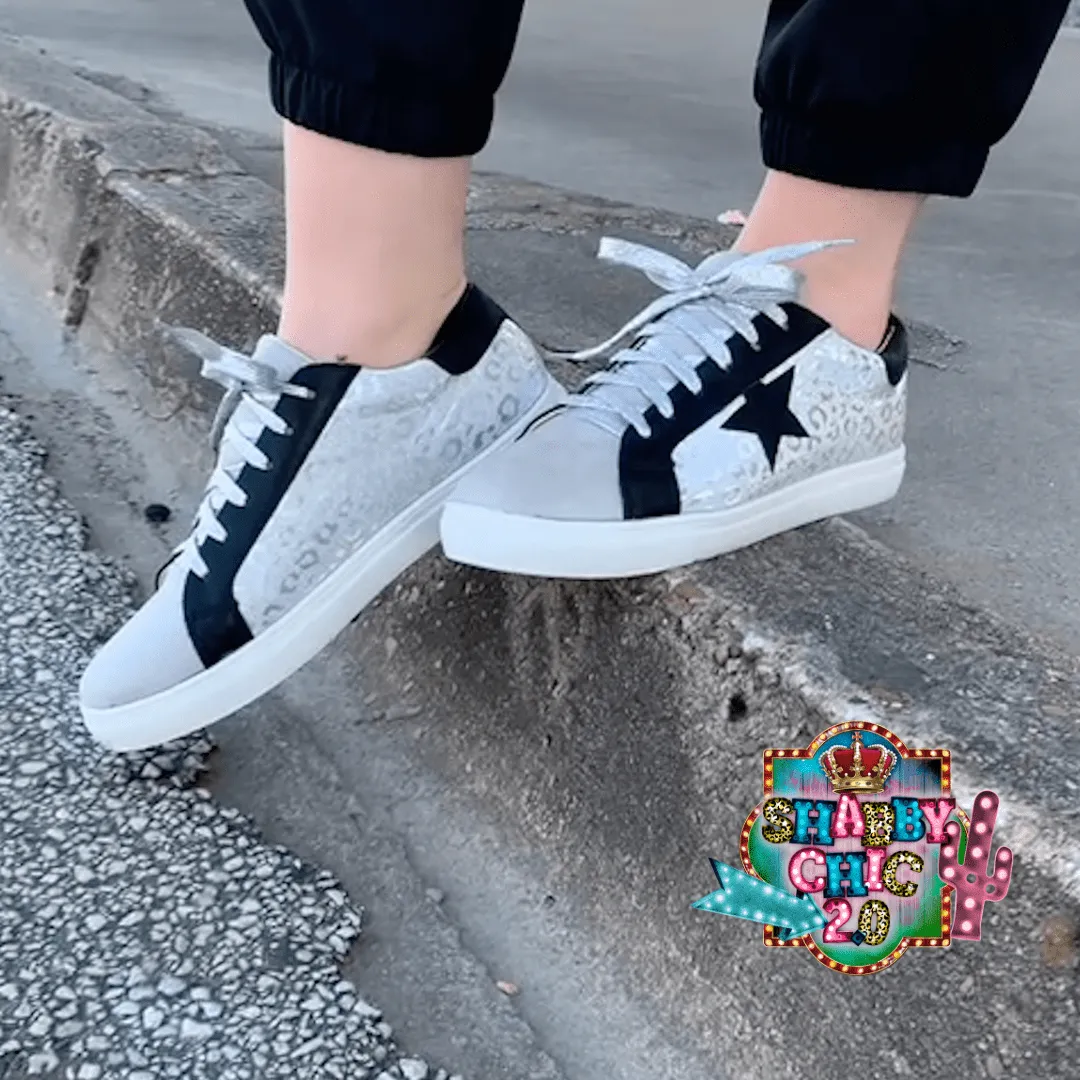 Silver Leopard Tennis Shoe