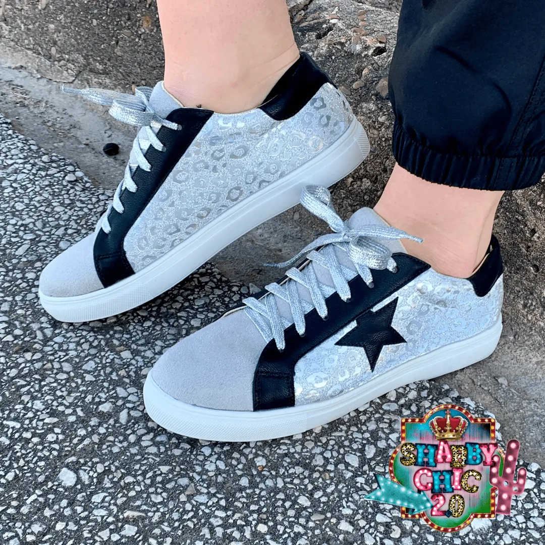 Silver Leopard Tennis Shoe