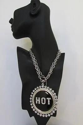 Silver Metal Chains Black HOT Pendant Rhinestone Casual Necklace
