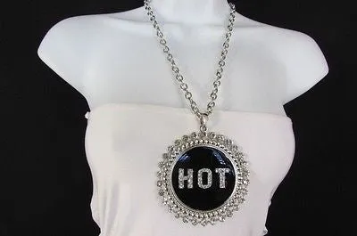 Silver Metal Chains Black HOT Pendant Rhinestone Casual Necklace