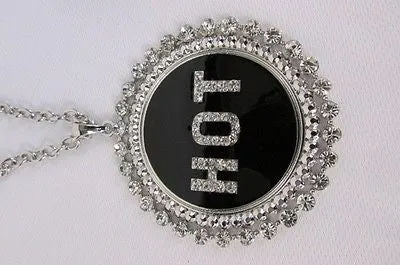 Silver Metal Chains Black HOT Pendant Rhinestone Casual Necklace
