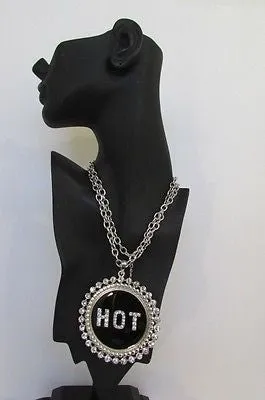 Silver Metal Chains Black HOT Pendant Rhinestone Casual Necklace
