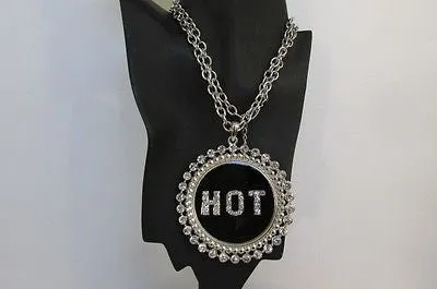Silver Metal Chains Black HOT Pendant Rhinestone Casual Necklace