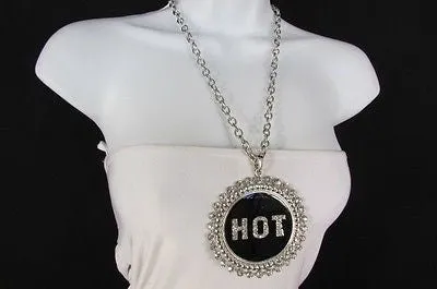 Silver Metal Chains Black HOT Pendant Rhinestone Casual Necklace