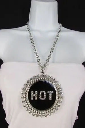 Silver Metal Chains Black HOT Pendant Rhinestone Casual Necklace