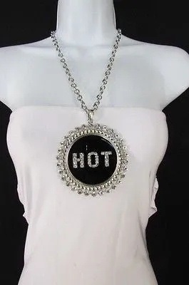 Silver Metal Chains Black HOT Pendant Rhinestone Casual Necklace