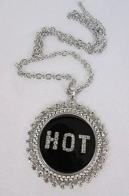 Silver Metal Chains Black HOT Pendant Rhinestone Casual Necklace