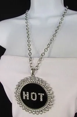 Silver Metal Chains Black HOT Pendant Rhinestone Casual Necklace