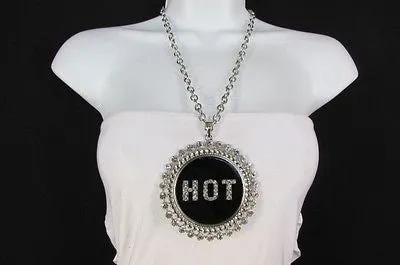 Silver Metal Chains Black HOT Pendant Rhinestone Casual Necklace