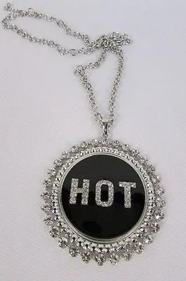 Silver Metal Chains Black HOT Pendant Rhinestone Casual Necklace
