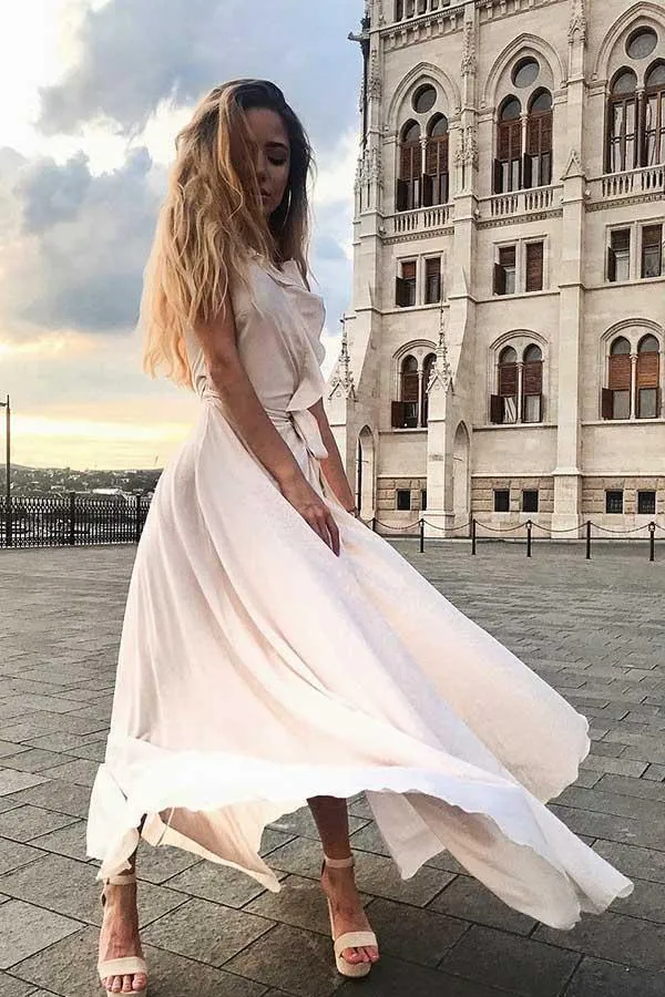 Simple Pearl Pink Chiffon Split Sleeveless Prom Evening Dress TP0166