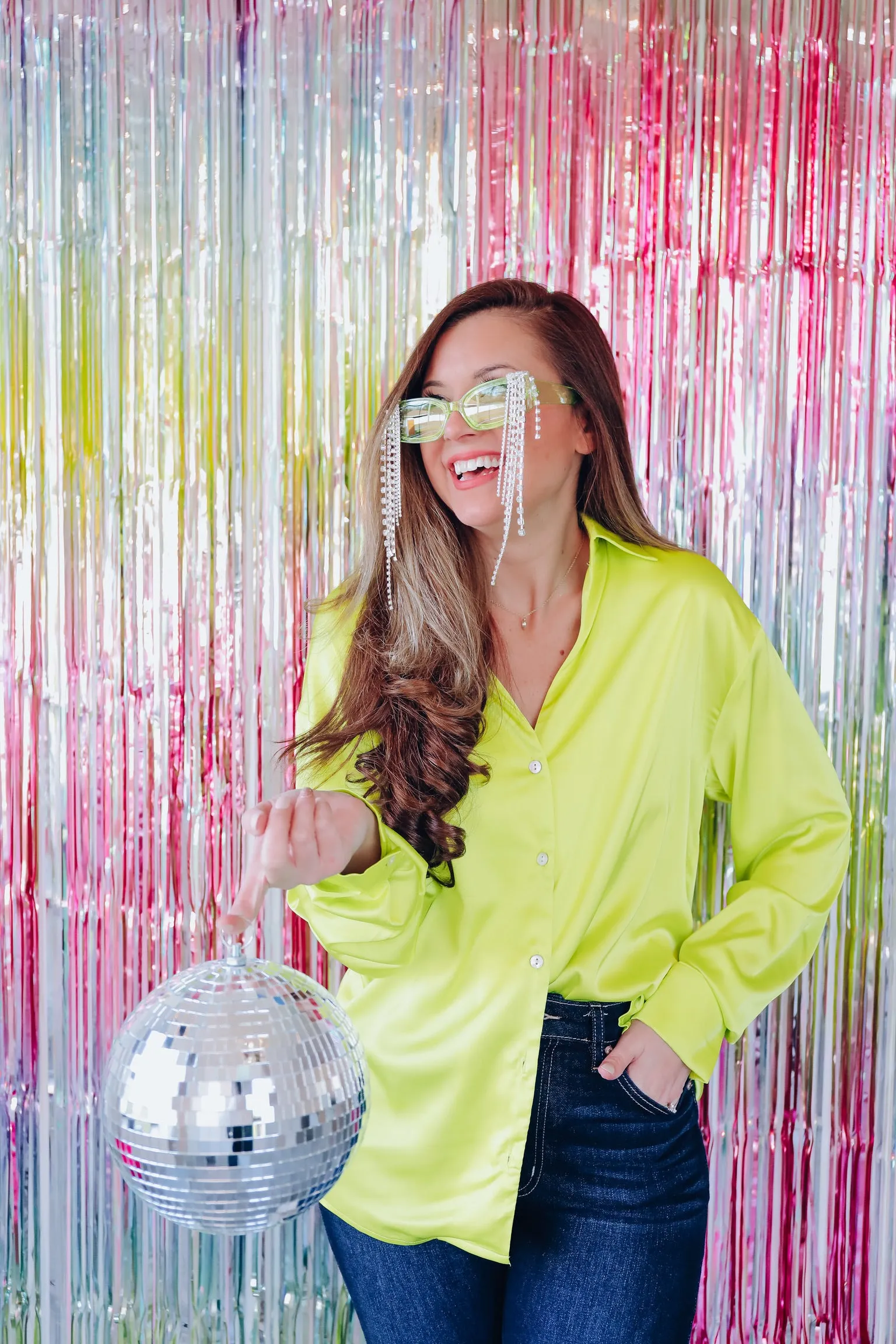 Simply Satin V-Neck Classic Shirt - Neon Green