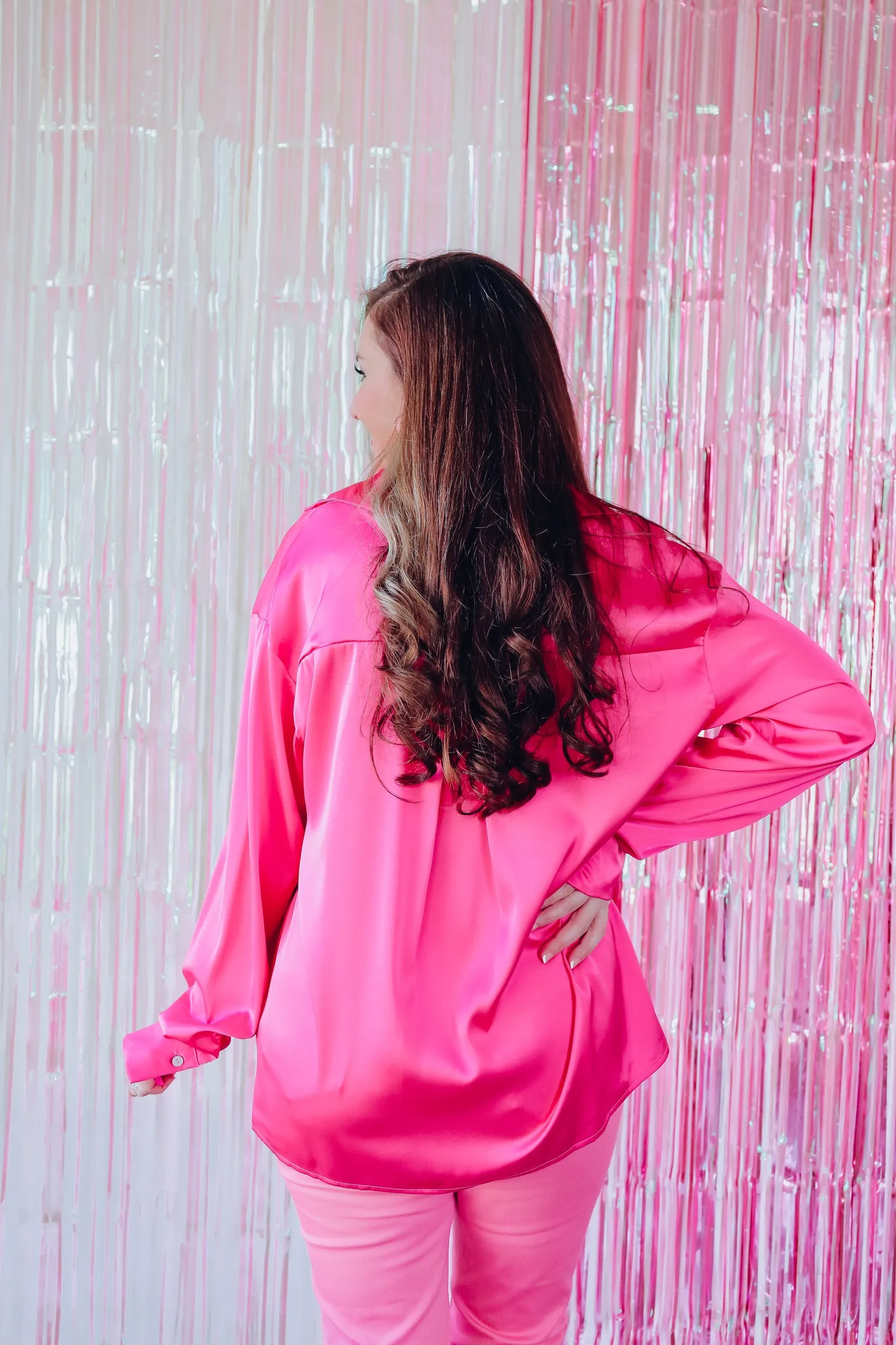 Simply Satin V-Neck Classic Shirt - Pink