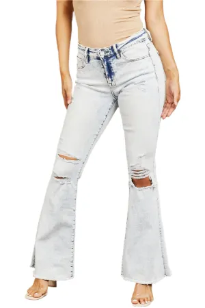 Size 28 Mid Rise Acid Wash Distressed Flare Jeans
