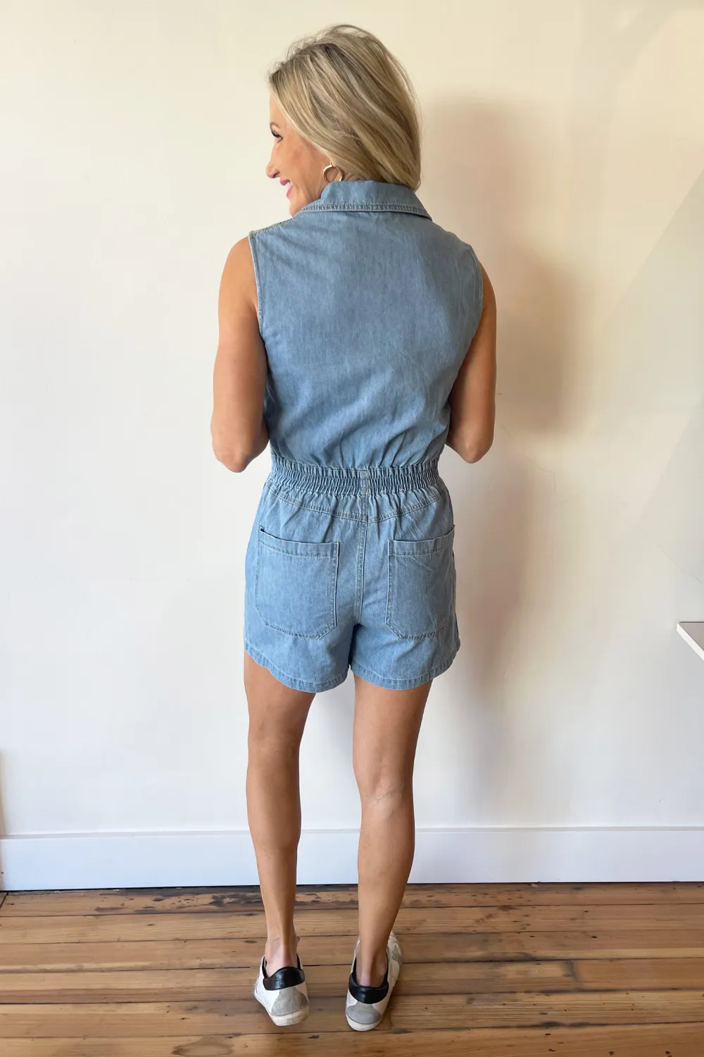 Sleeveless Cargo Collared Romper