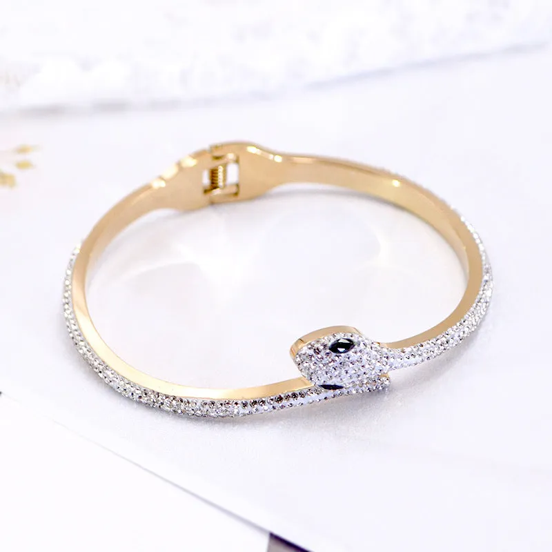 Snake Design Rhinestone Studded Decoration Bracelet