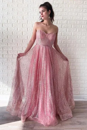 Sparking Sweetheart Long Pink Stunning Prom Dress TP0869
