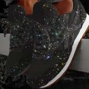 spring new bling sparkly casual flat shoes woman breathable lace-up fashion sneakers