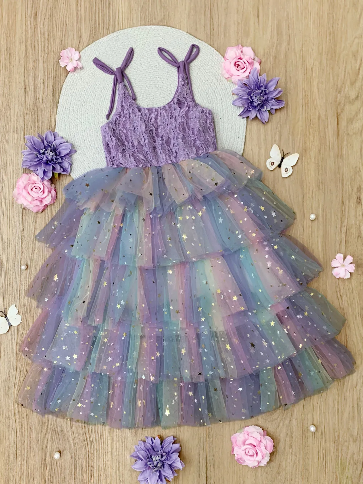 Springtime Fairy Lace and Stars Tiered Tutu Dress