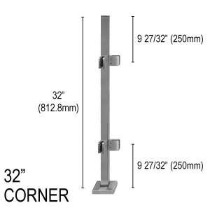 [SPRO32C] Square Pro Railing Post - 32" Base Height - Corner (BS, MBL) (Engineer Stamped)