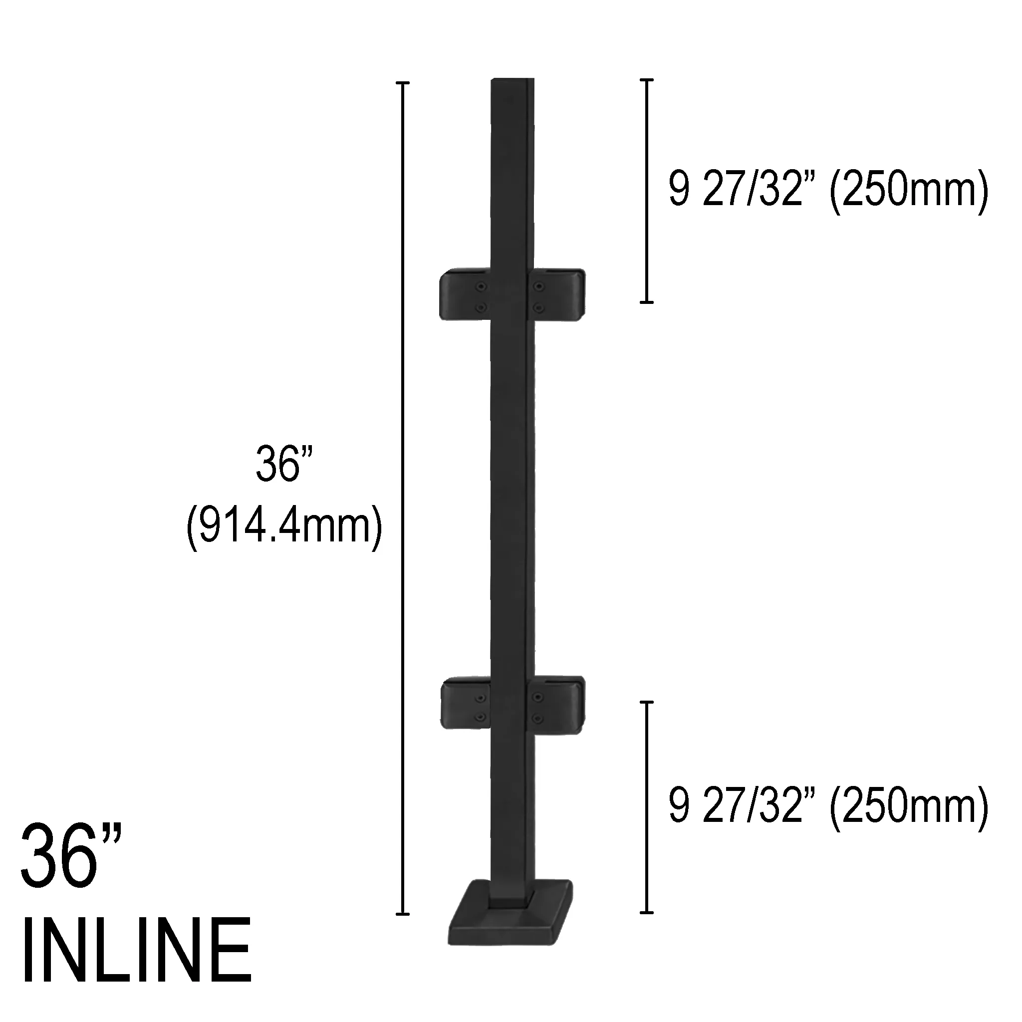 [SPRO36I] Square Pro Railing Post - 36" Base Height - Inline (BS, MBL) (Engineer Stamped)