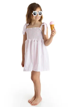 SS25 Meia Pata Girls Pink & White Stripe Beach Dress