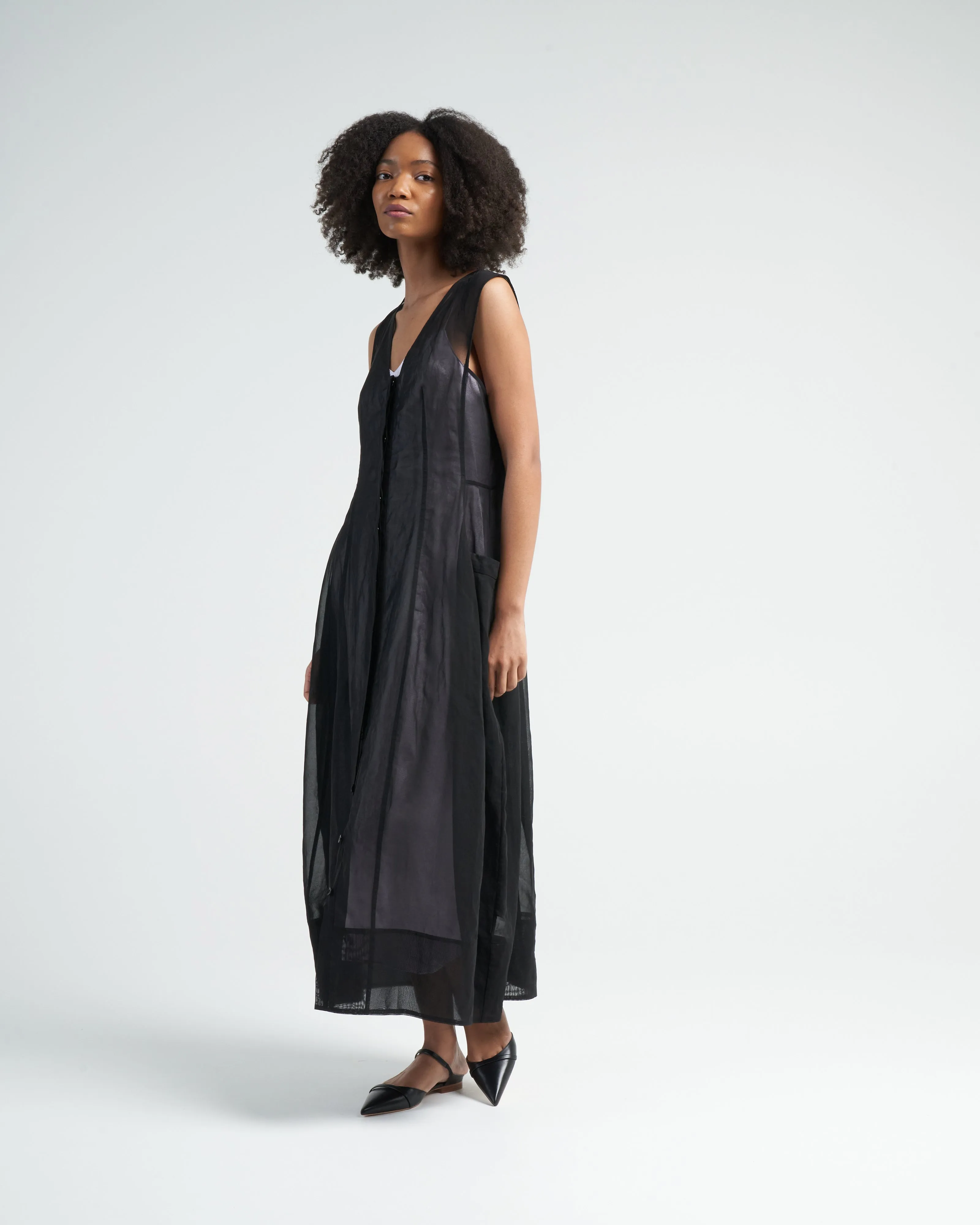 startch cotton organza dress - black